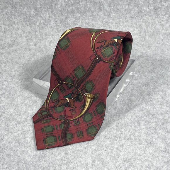 Vtg Polo Ralph Lauren 100% Silk Neck Tie Equestrian French Horn Handmadein USA